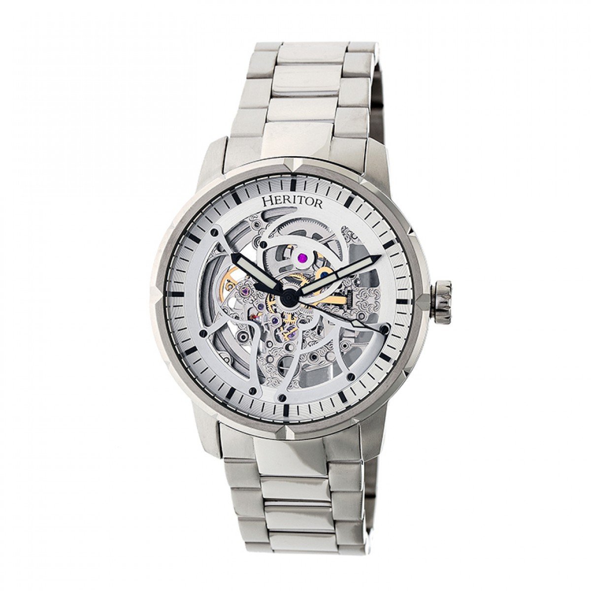 Reloj Heritor Ryder Skeleton Automático Para Hombre Plateado