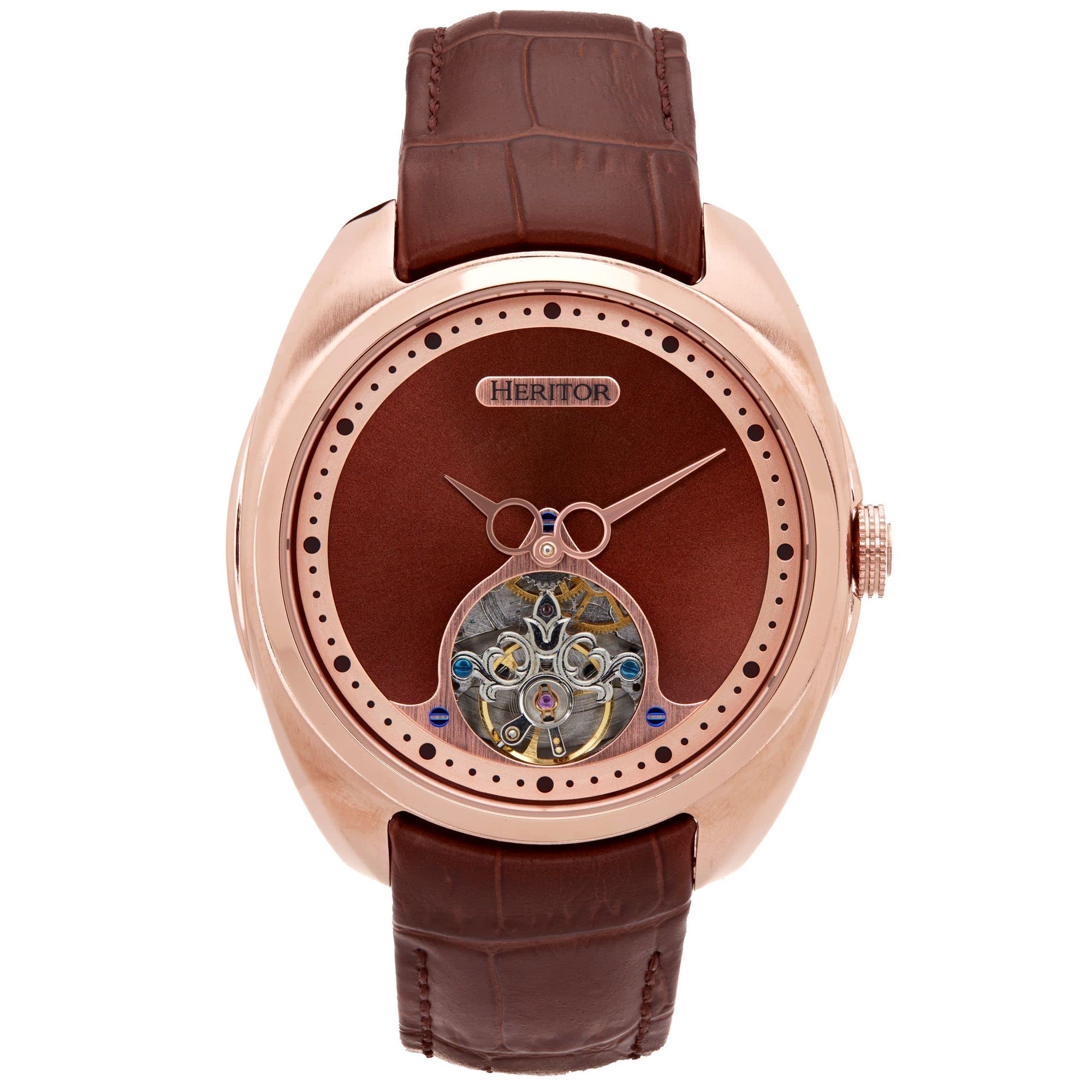 Foto 2 pulgar | Reloj Heritor Automático Romano Semi-esqueleto Cuero Oro Rosa
