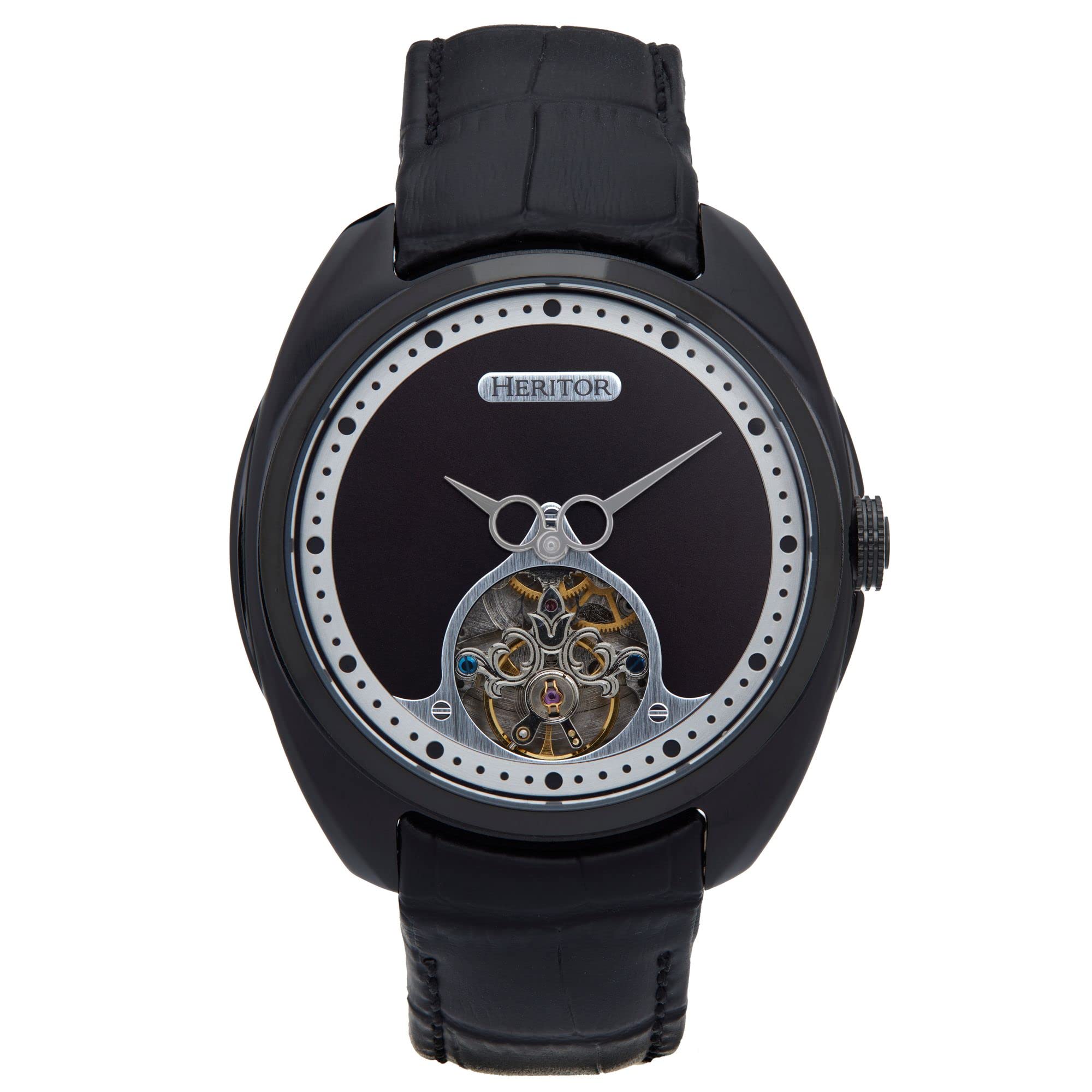 Reloj Heritor Automático Romano Semi-esqueleto Correa De Cuero
