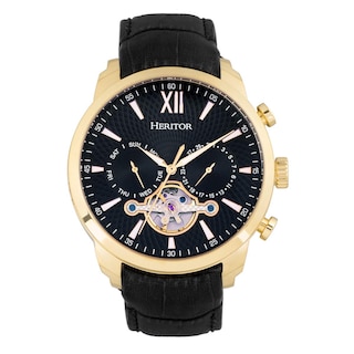 Foto 1 | Reloj Heritor Arthur Automático Oro Negro Cuero Hombre 45mm