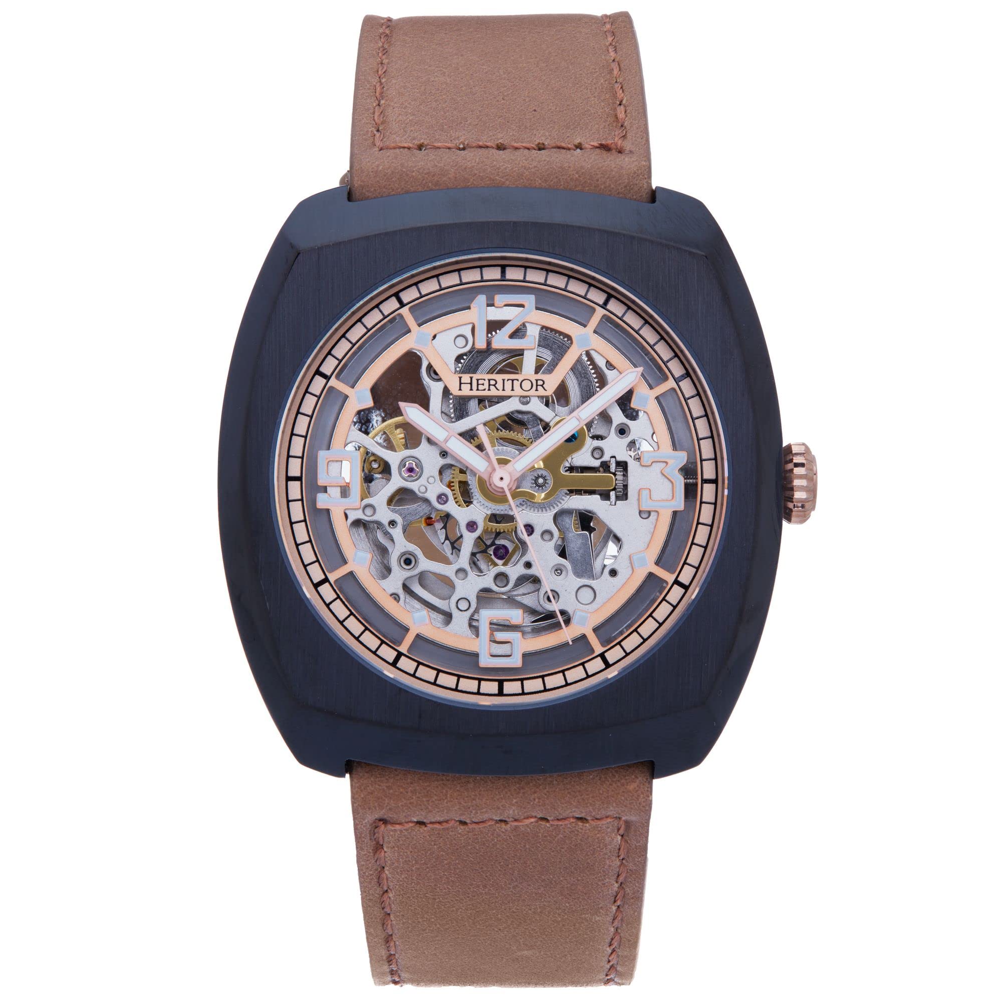 Reloj Heritor Automático Gatling Correa De Piel Esqueletizada