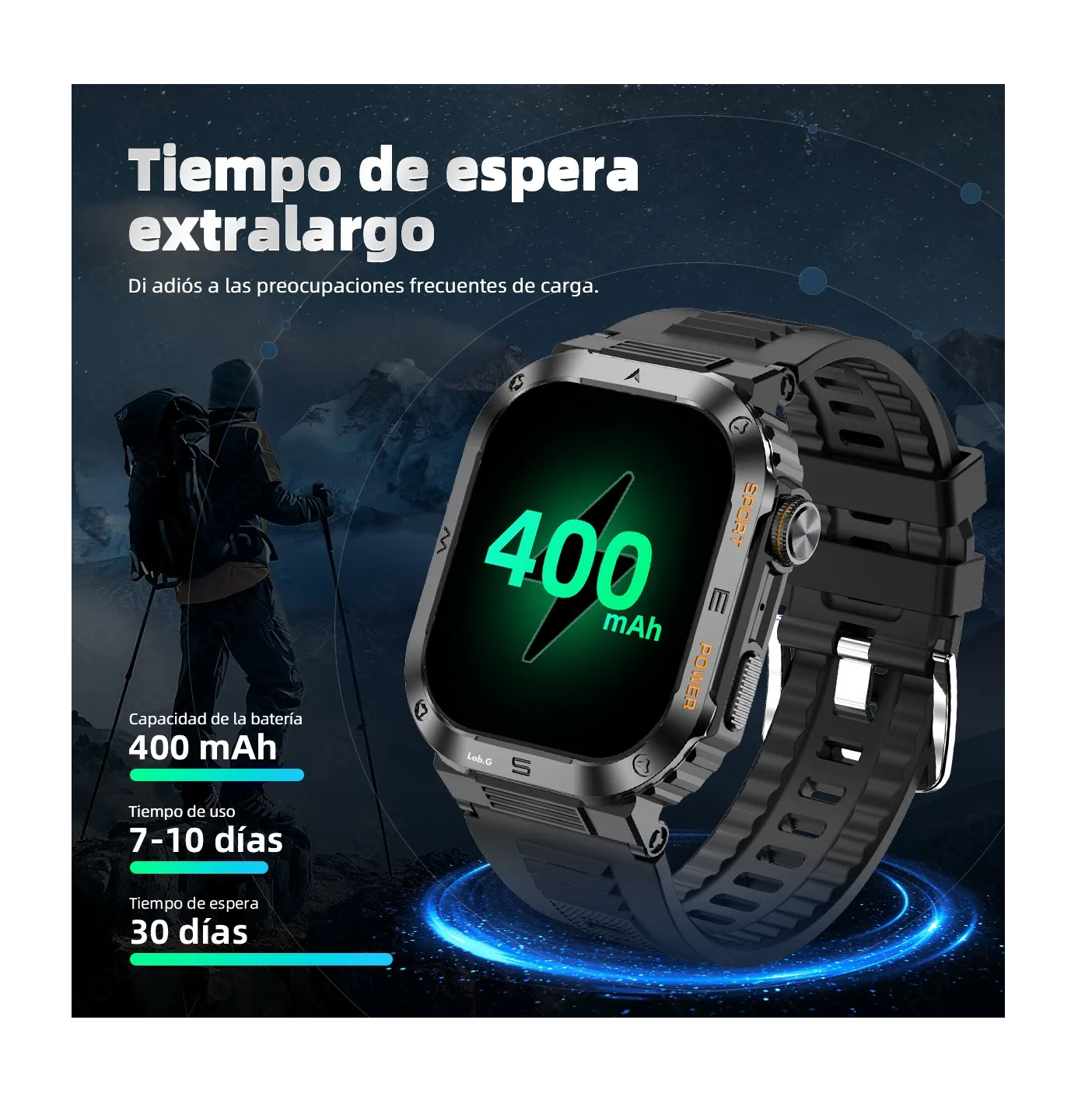 Foto 3 pulgar | Smartwatch Lab.G Impermeable Bluetooth Call Negro