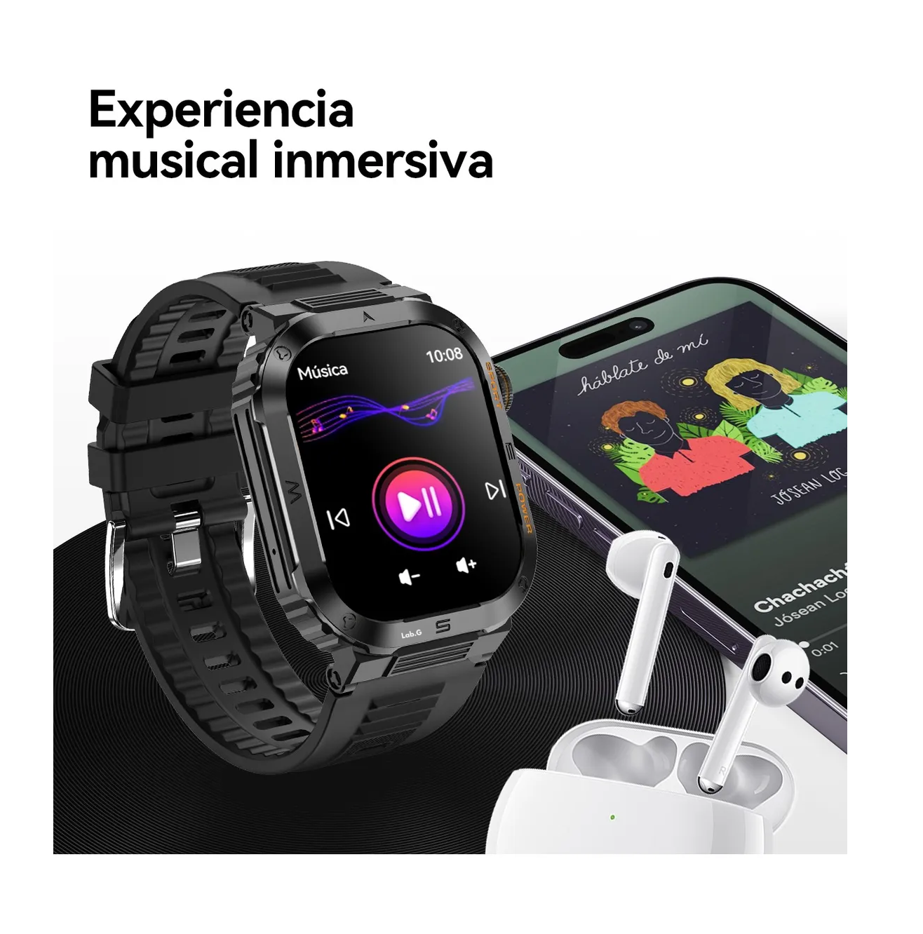 Foto 3 | Smartwatch Lab.G Impermeable Bluetooth Call Negro