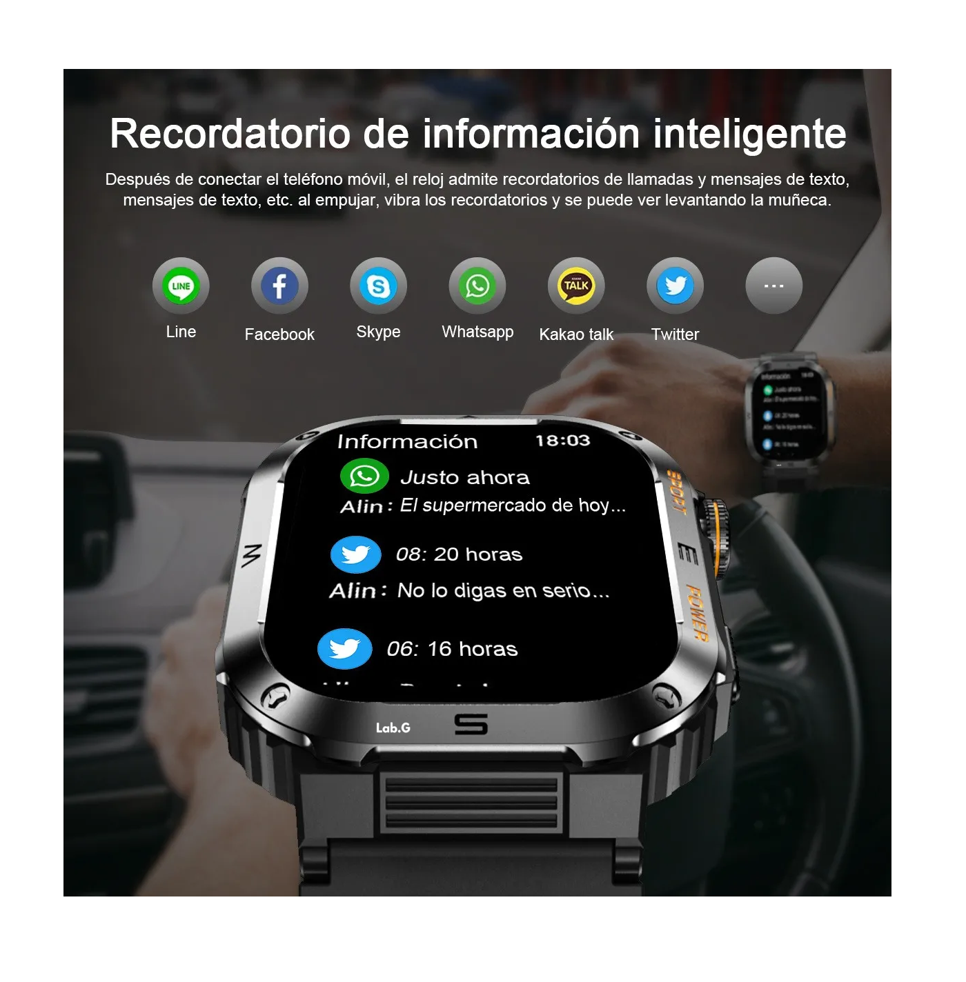 Foto 5 pulgar | Smartwatch Lab.G Impermeable Bluetooth Call Negro