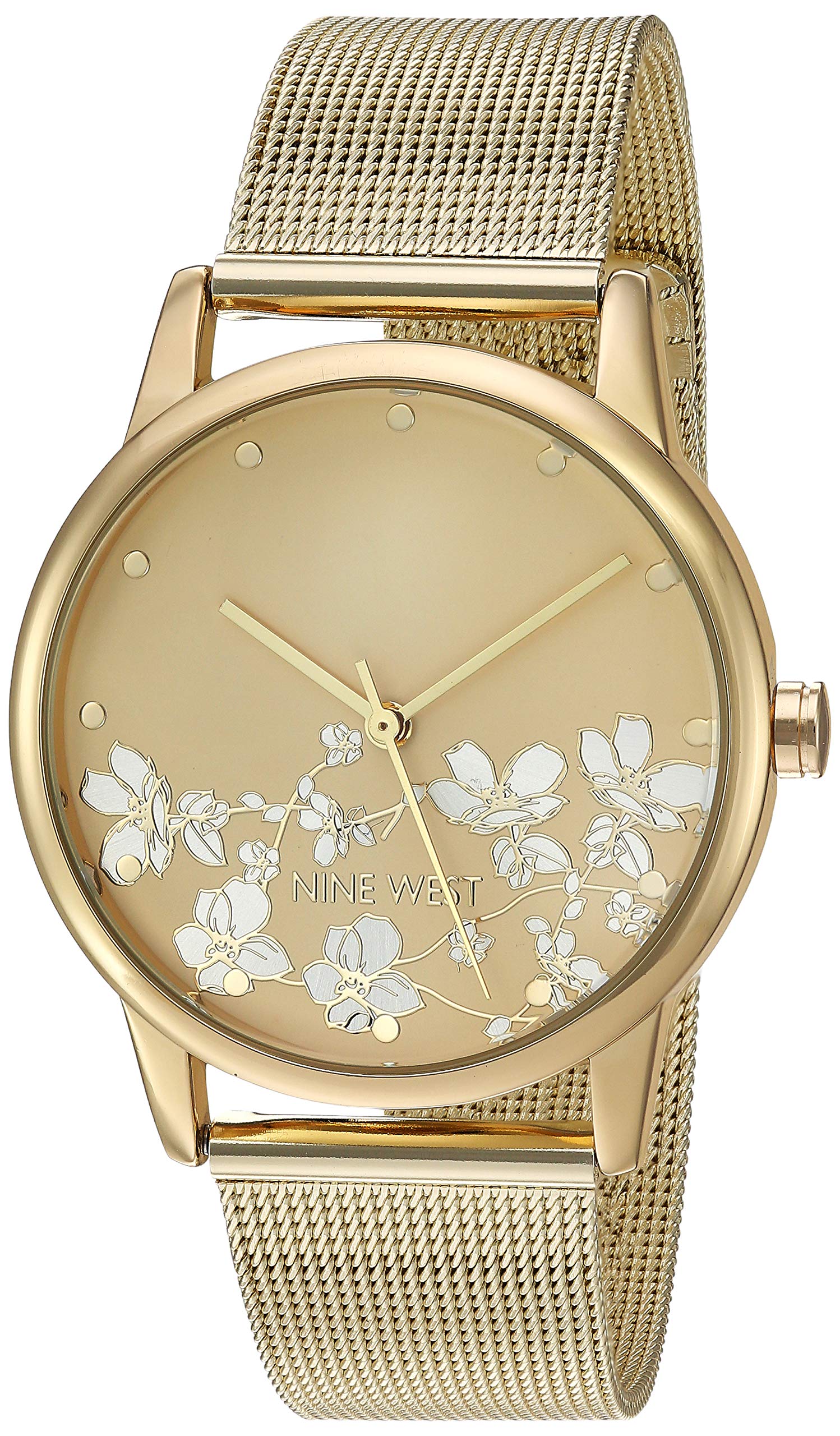 Foto 2 pulgar | Reloj Nine West Dorado con Esfera Floral y Pulsera de Malla para Mujer  - Venta Internacional