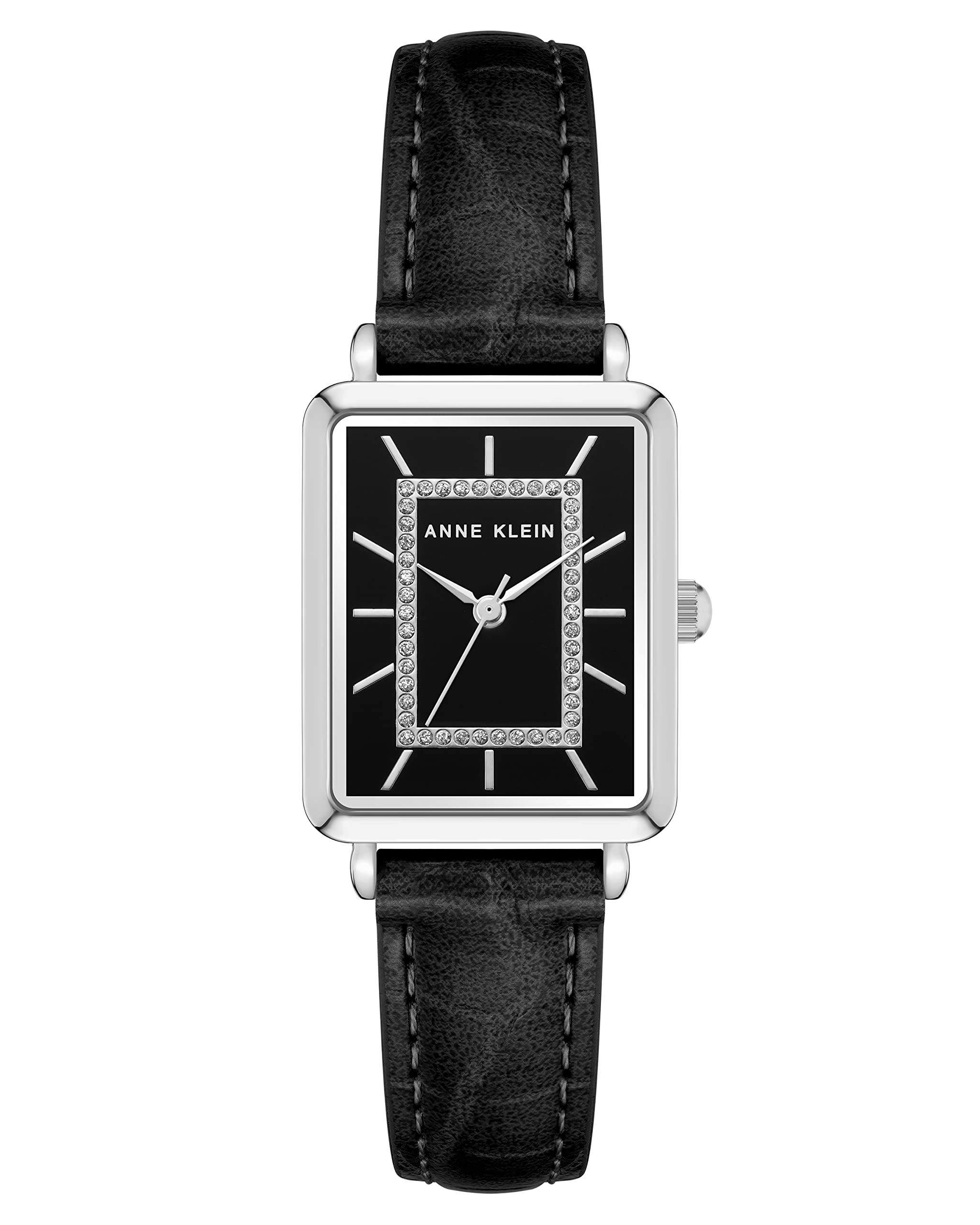 Foto 2 pulgar | Reloj Anne Klein Negro con Correa de Piel de Cocodrilo Detalles de Purpurina para Mujer - Venta Internacional