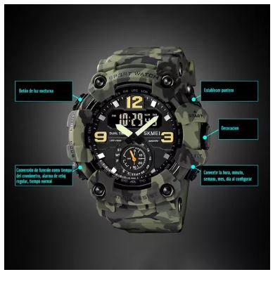 Foto 4 pulgar | Reloj de Pulsera Skmei 1637 con Correa de Poliuretano Color Camuflado Verde