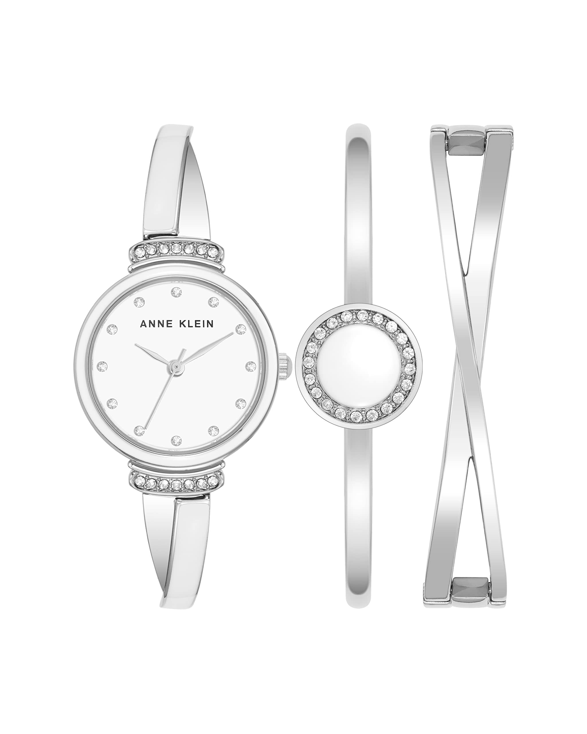 Set de 1 Reloj + 2 Pulseras  Anne Klein con Detalles de Cristal para Mujer - Venta Internacional