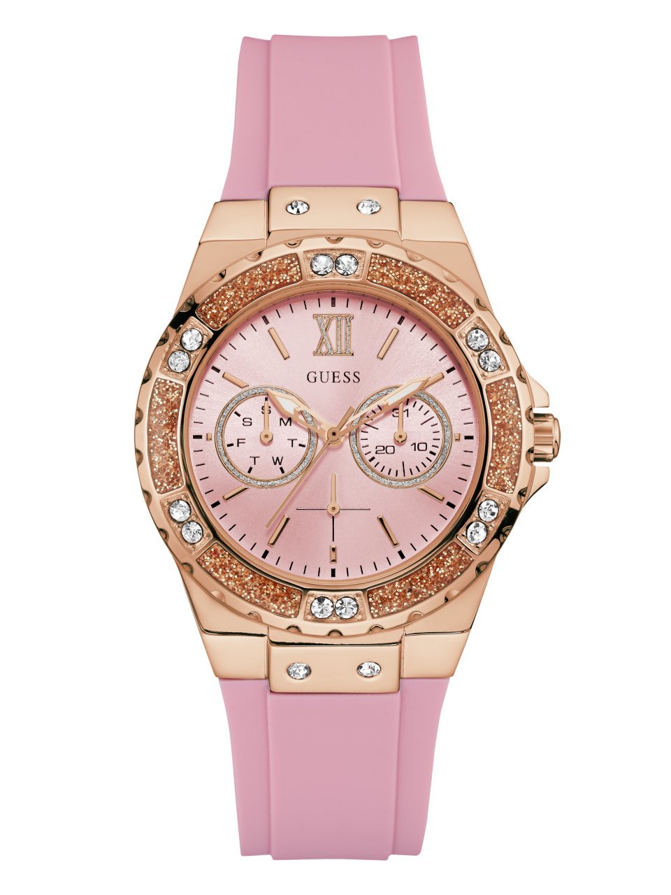 Foto 2 pulgar | Reloj Guess Rosa de Acero Inoxidable con Silicona para Mujer - Venta Internacional