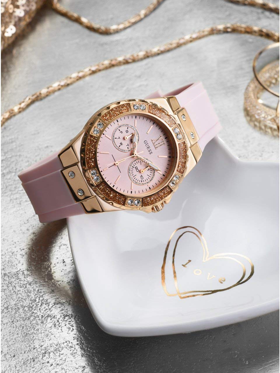 Foto 2 | Reloj Guess Rosa de Acero Inoxidable con Silicona para Mujer - Venta Internacional