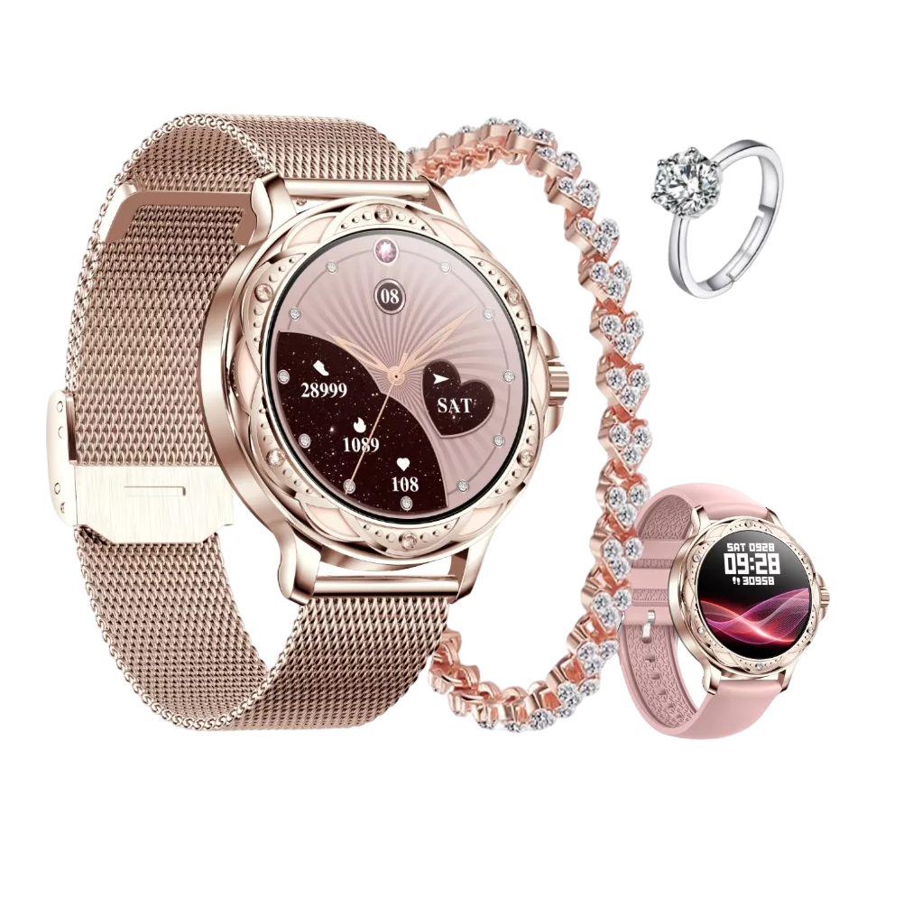 Reloj Inteligente Diamond Elegante color Oro Rosa con Bluetooth 5.0 y más de 100 Modos de Ejercicio