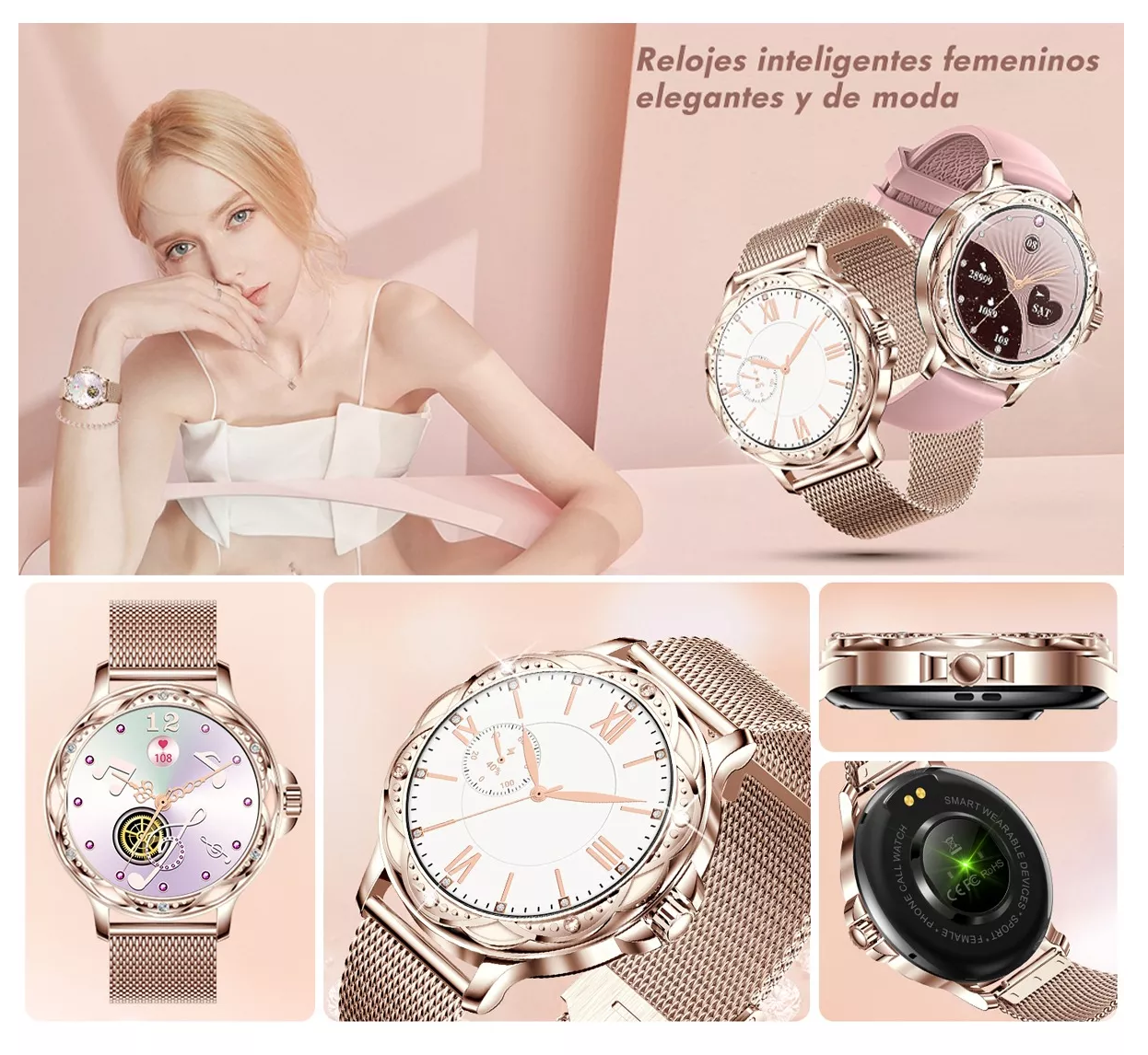 Foto 6 pulgar | Reloj Inteligente Diamond Elegante color Oro Rosa con Bluetooth 5.0 y más de 100 Modos de Ejercicio