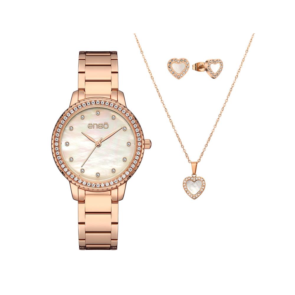 Set De Reloj Y Joyería Enso Para Mujer Ewbsl11 Color Rosado $1,999