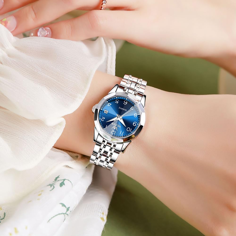 Foto 4 pulgar | Reloj OLEVS Azul de Acero Inoxidable para Mujer - Venta Internacional