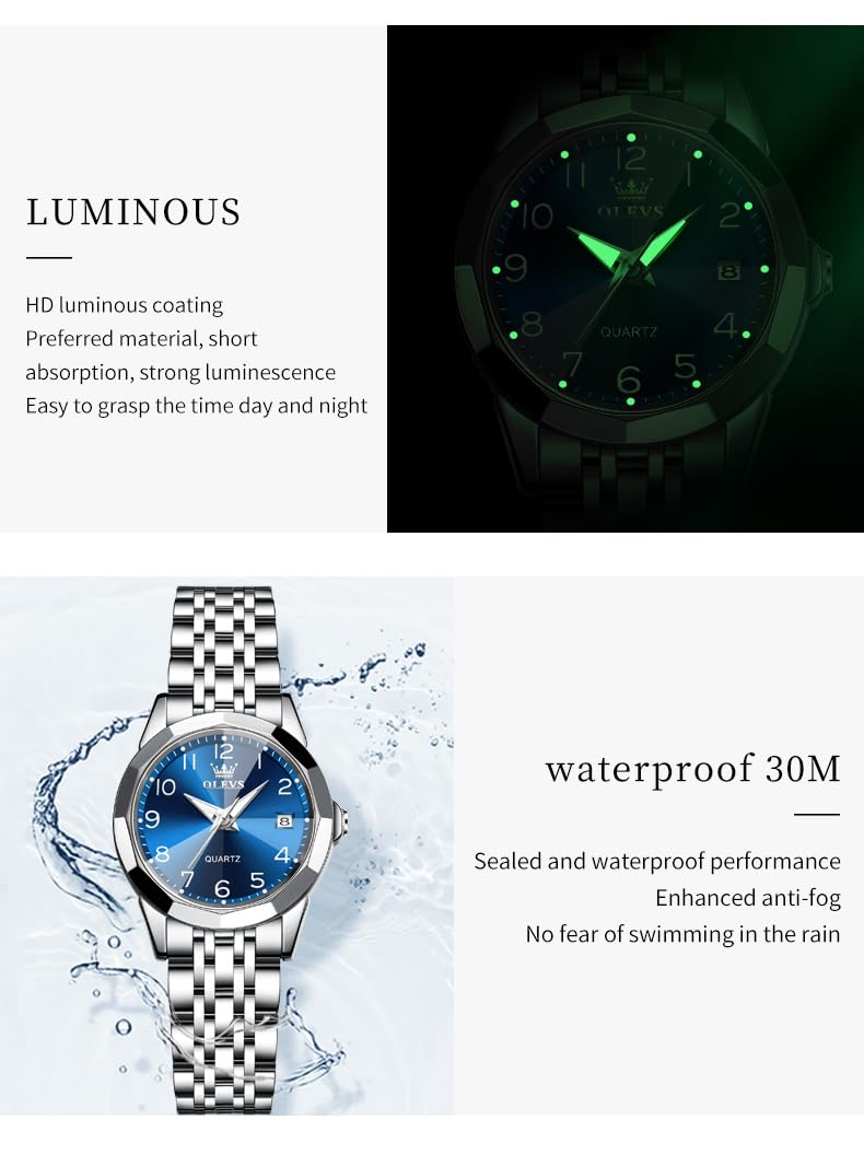 Foto 6 pulgar | Reloj OLEVS Azul de Acero Inoxidable para Mujer - Venta Internacional
