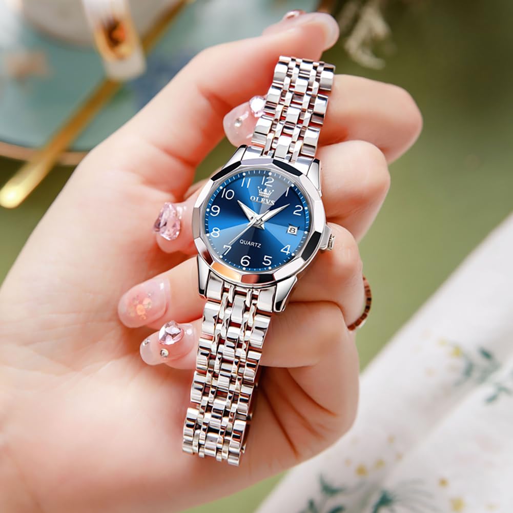 Foto 8 pulgar | Reloj OLEVS Azul de Acero Inoxidable para Mujer - Venta Internacional