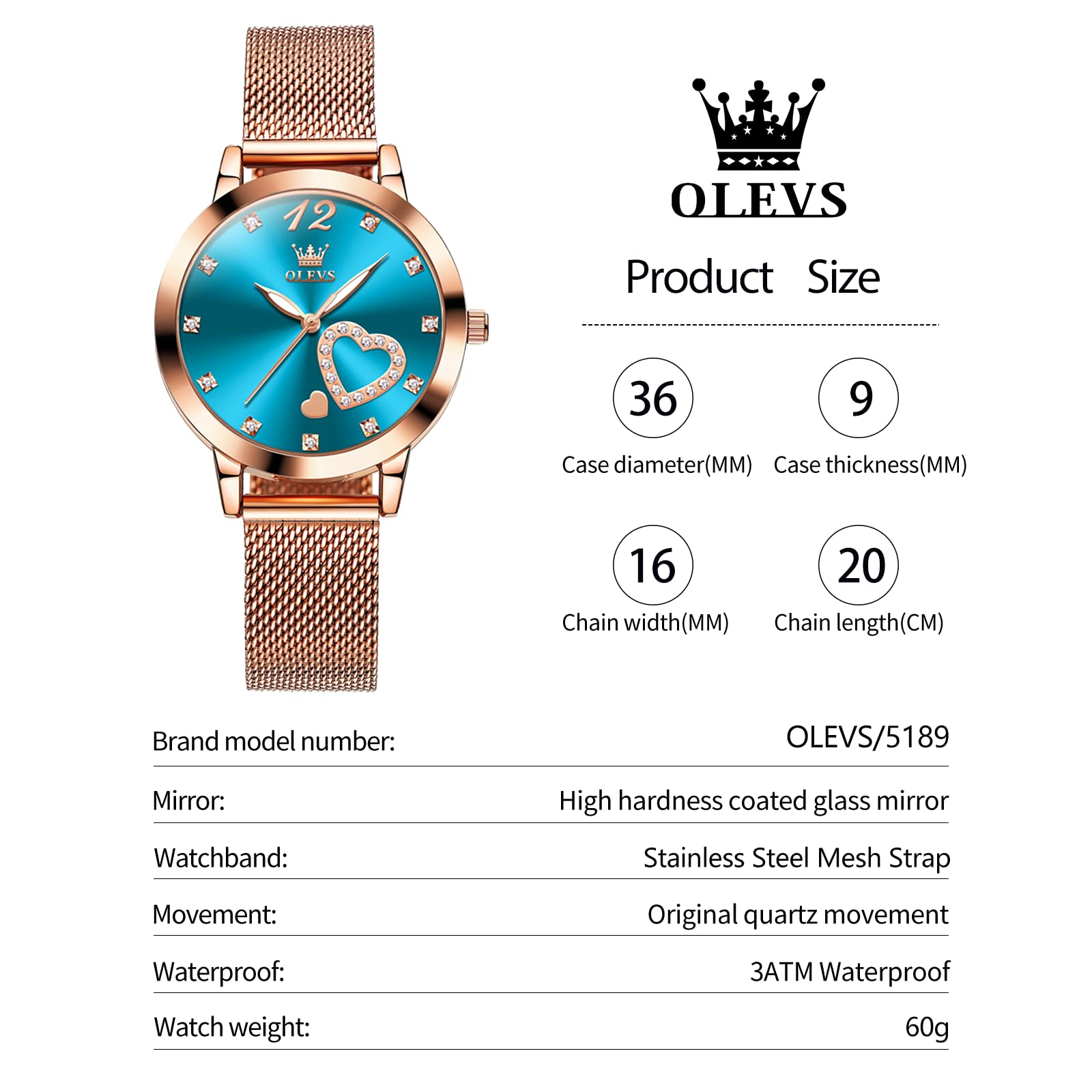 Foto 6 pulgar | Reloj Olevs con Esfera Azul para Mujer - Venta Internacional