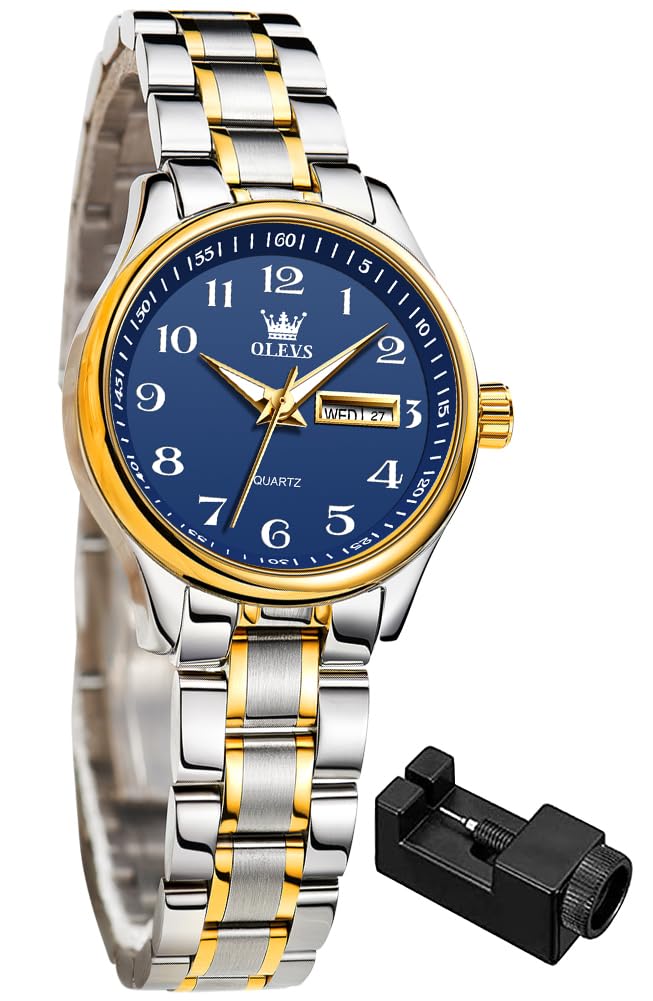 Foto 2 pulgar | Reloj Olevs Azul Acero Inoxidable Plateado para Mujer - Venta Internacional