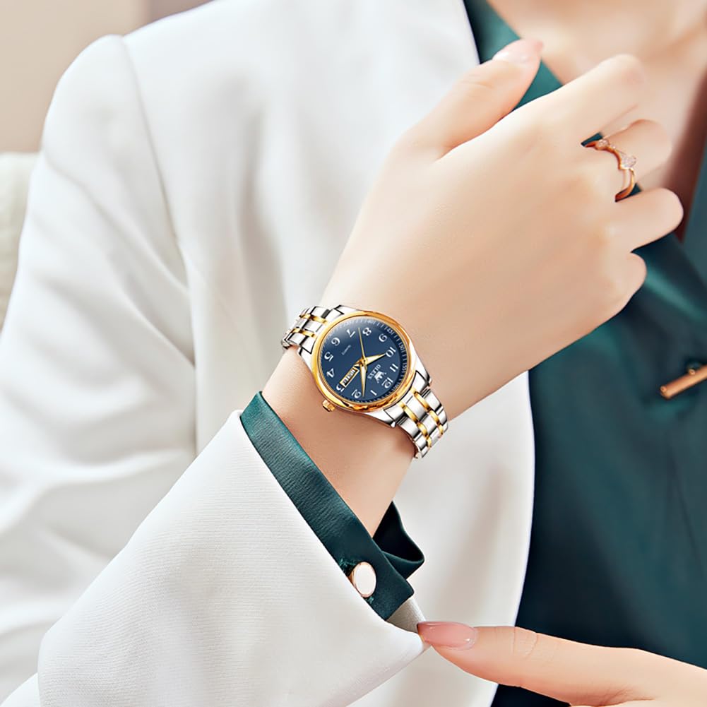 Foto 3 pulgar | Reloj Olevs Azul Acero Inoxidable Plateado para Mujer - Venta Internacional