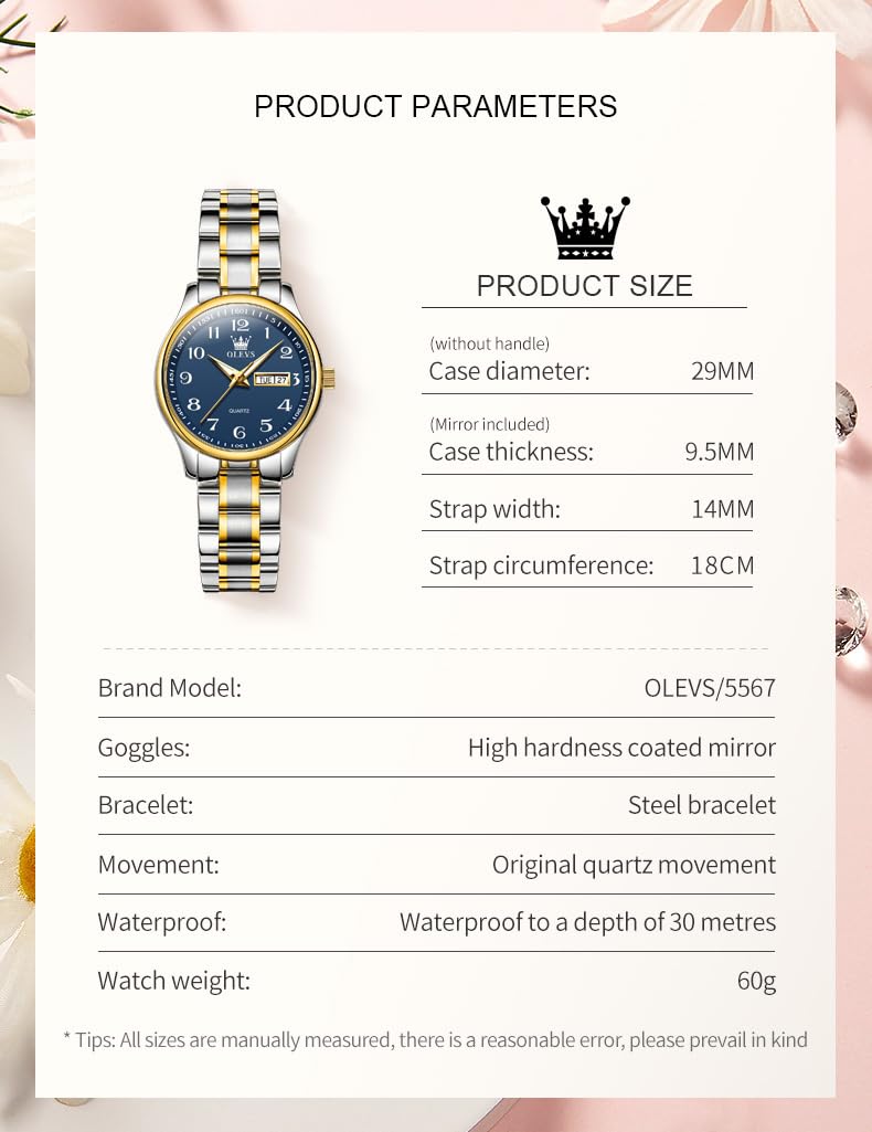 Foto 8 pulgar | Reloj Olevs Azul Acero Inoxidable Plateado para Mujer - Venta Internacional