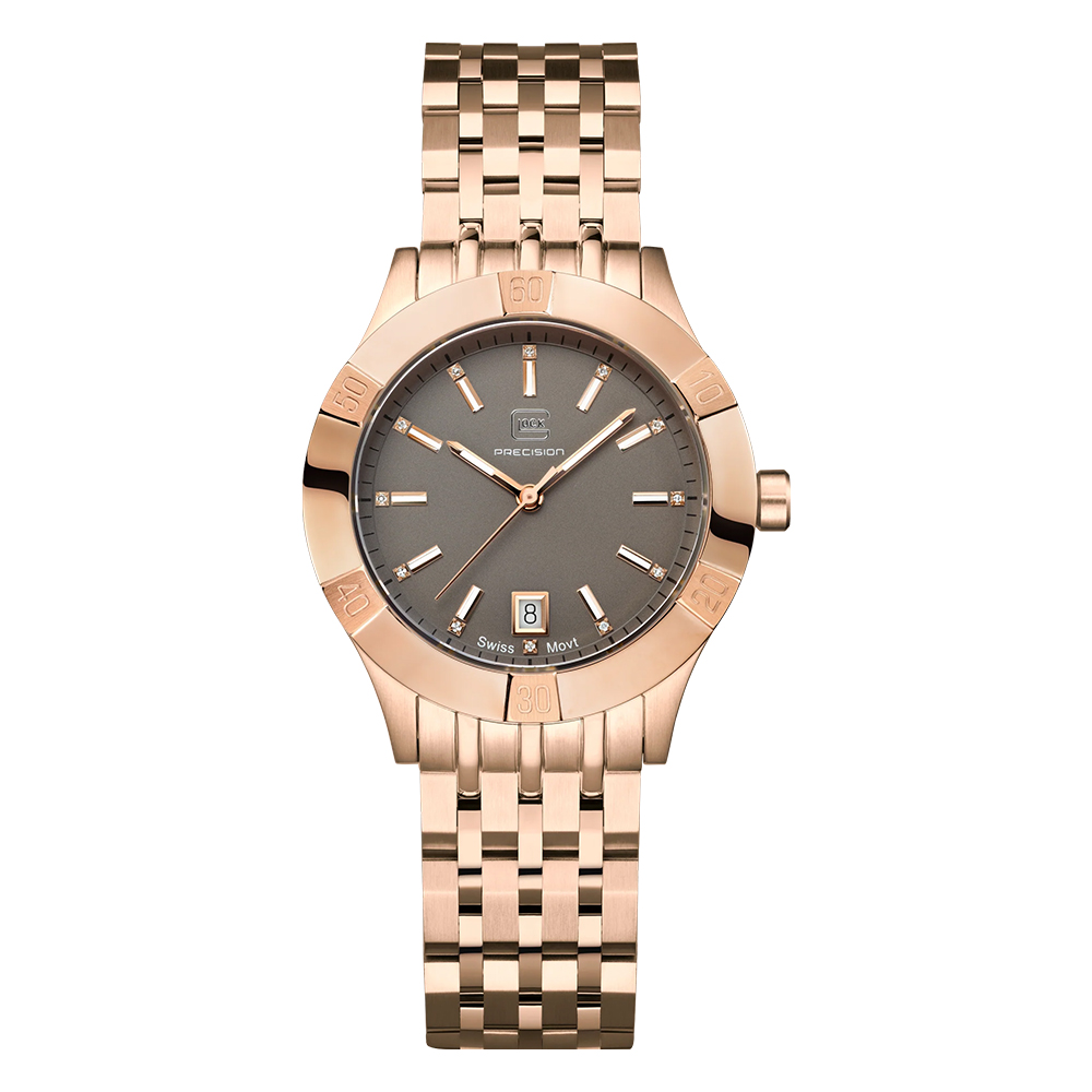 Reloj Glock Precision Para Mujer, Caja De Acero Dorado Rosa De 36 Mm - Venta Internacional.