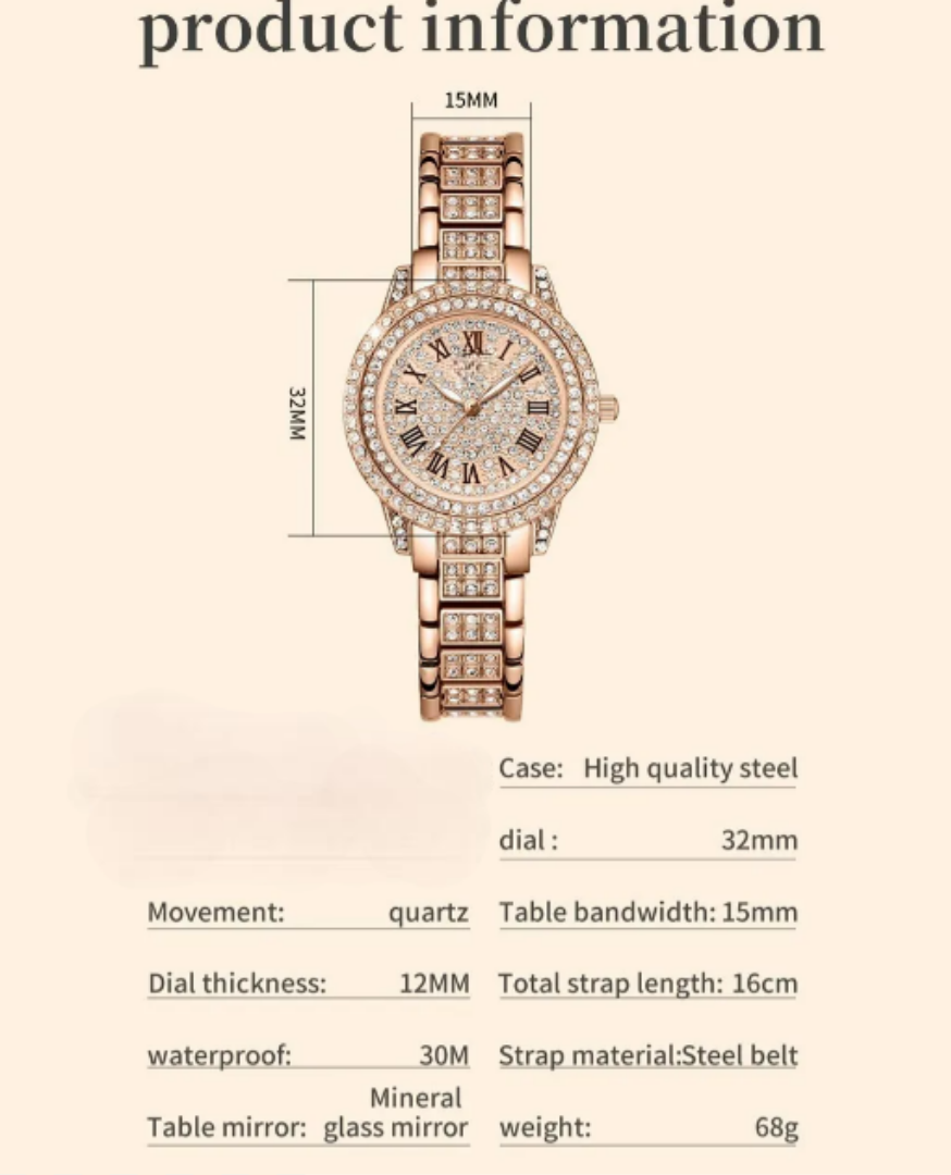 Foto 3 pulgar | Elegante Reloj Para Mujer Xtellar De Cuarzo Con Diamantes, Resistente Al Agua Y Ajustable