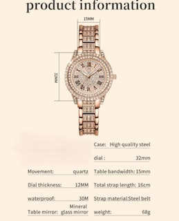 Foto 2 | Elegante Reloj Para Mujer Xtellar De Cuarzo Con Diamantes, Resistente Al Agua Y Ajustable