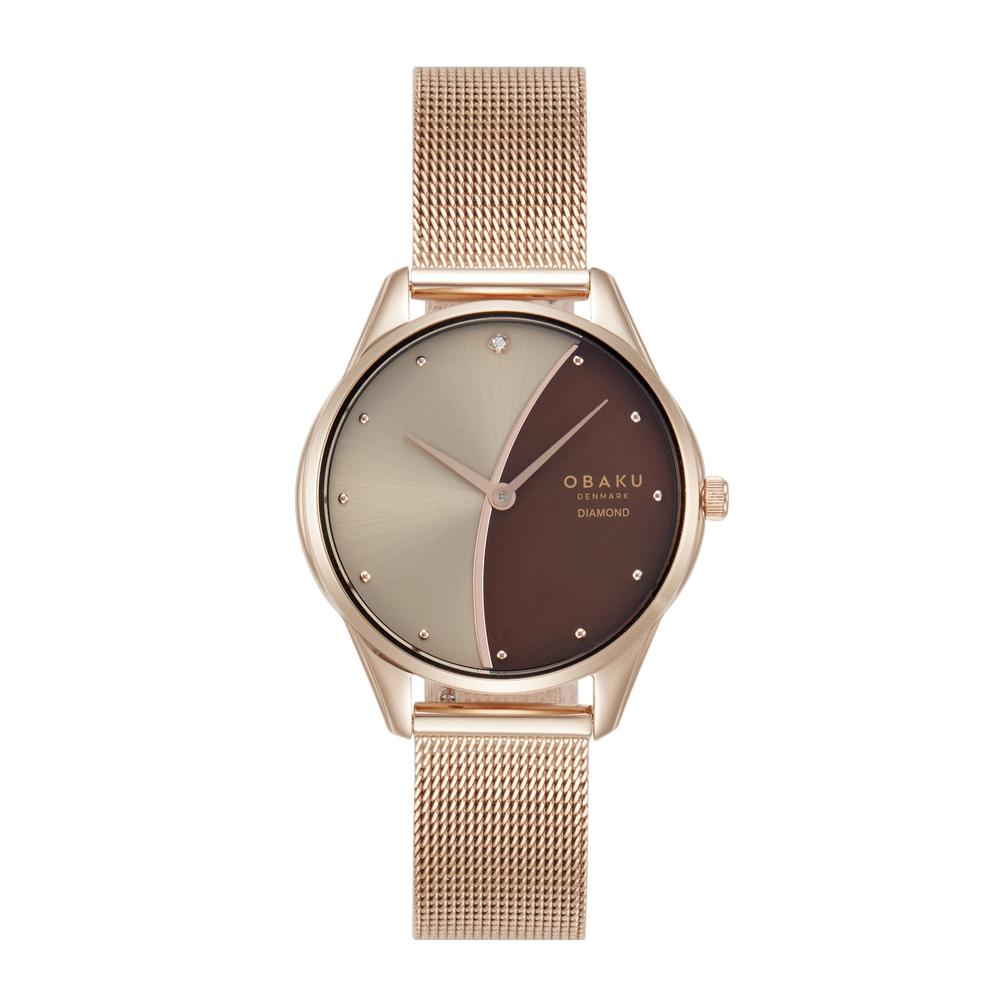 Foto 2 pulgar | Reloj Obaku Denmark V297lxvxmv-dnn Smykke Maane Chocolate-oro Rosa