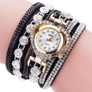 Foto 2 | Reloj Huoguo Ccq Pulsera Vintage De Cristal Con Diamantes De Imitación Para Mujer - Venta Internacional.