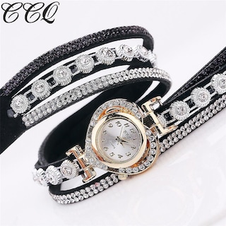 Foto 3 | Reloj Huoguo Ccq Pulsera Vintage De Cristal Con Diamantes De Imitación Para Mujer - Venta Internacional.