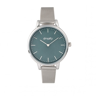 Foto 1 | Brazalete De Malla Watch Simplify The 5800 Para Mujer Color Plateado Y Verde Azulado - Venta Internacional.