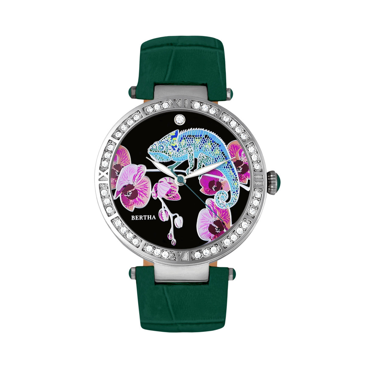 Reloj Bertha Camilla  Correa De Piel De Madreperla  Color Verde Azulado - Venta Internacional.