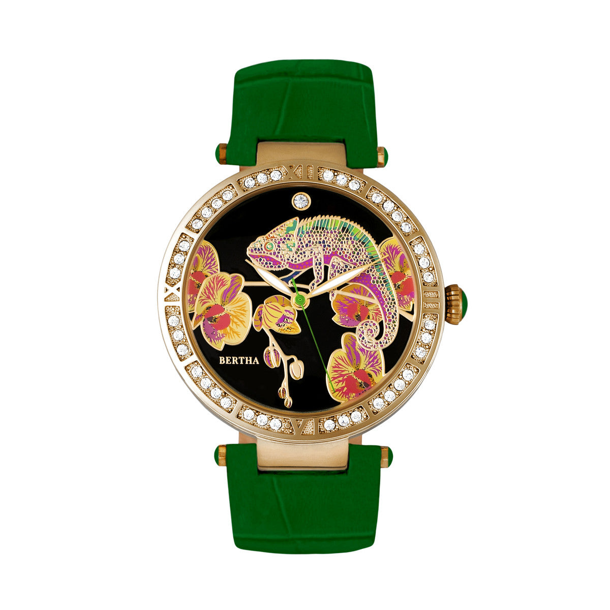 Reloj Bertha Camilla - Brazalete De Piel De Madreperla  Color Verde - Venta Internacional.
