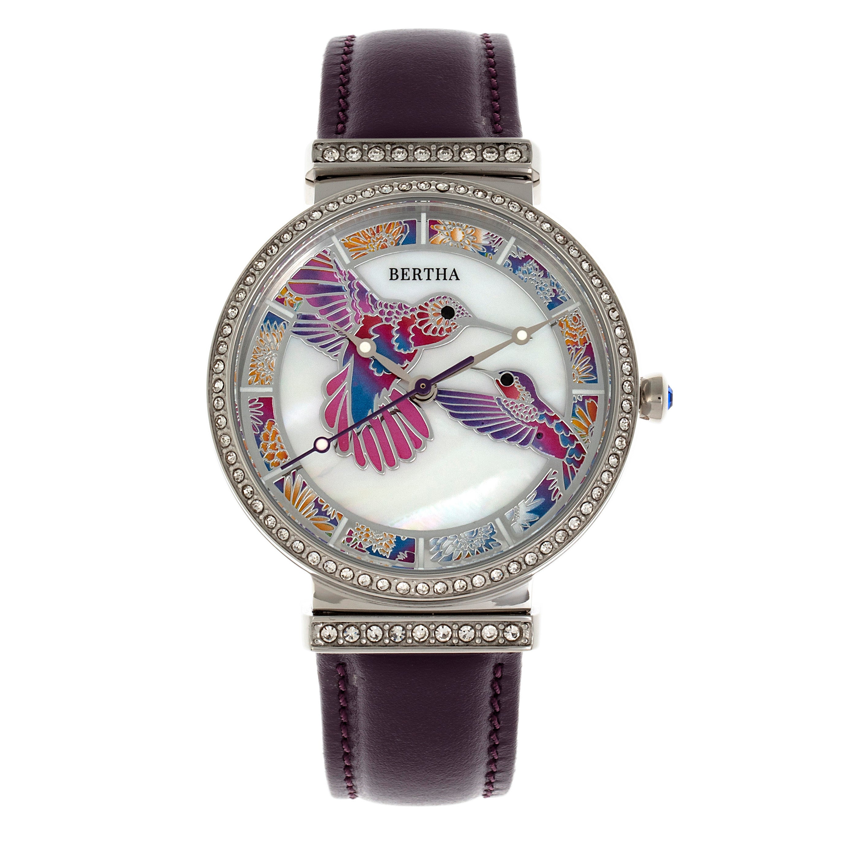 Foto 2 pulgar | Reloj Bertha Emily - Brazalete De Piel De Madreperla  Color Plateado Y Morado - Venta Internacional.