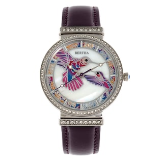 Foto 1 | Reloj Bertha Emily - Brazalete De Piel De Madreperla Color Plateado Y Morado - Venta Internacional.