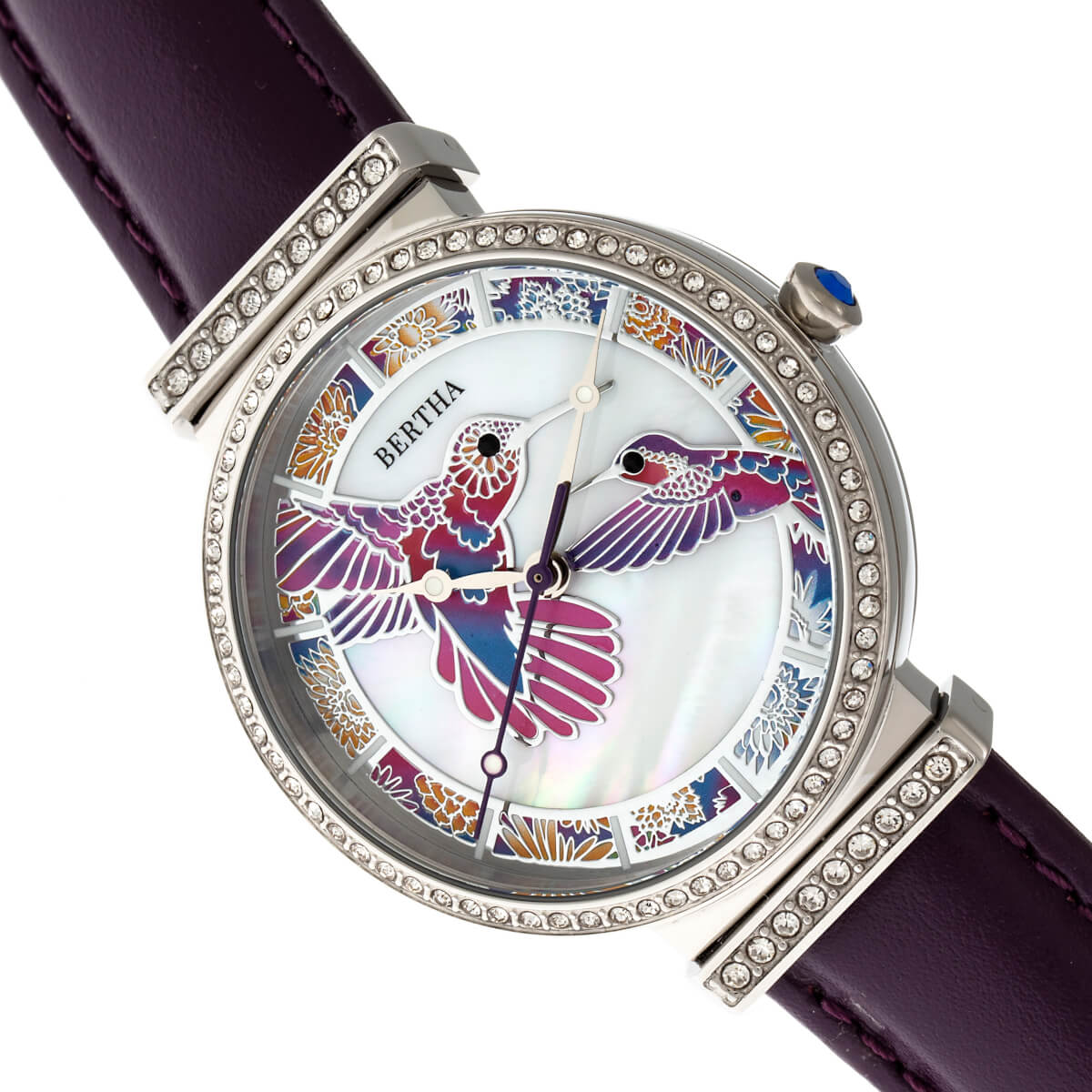 Foto 4 pulgar | Reloj Bertha Emily - Brazalete De Piel De Madreperla  Color Plateado Y Morado - Venta Internacional.