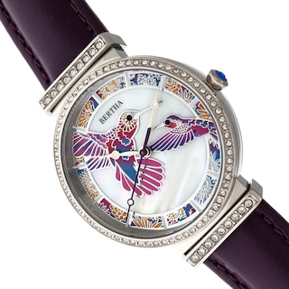 Foto 3 | Reloj Bertha Emily - Brazalete De Piel De Madreperla Color Plateado Y Morado - Venta Internacional.