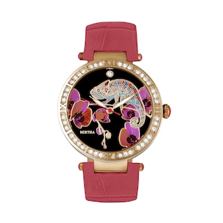 Foto 1 | Reloj Bertha Camilla - Brazalete De Piel En Madreperla Color Coral - Venta Internacional.