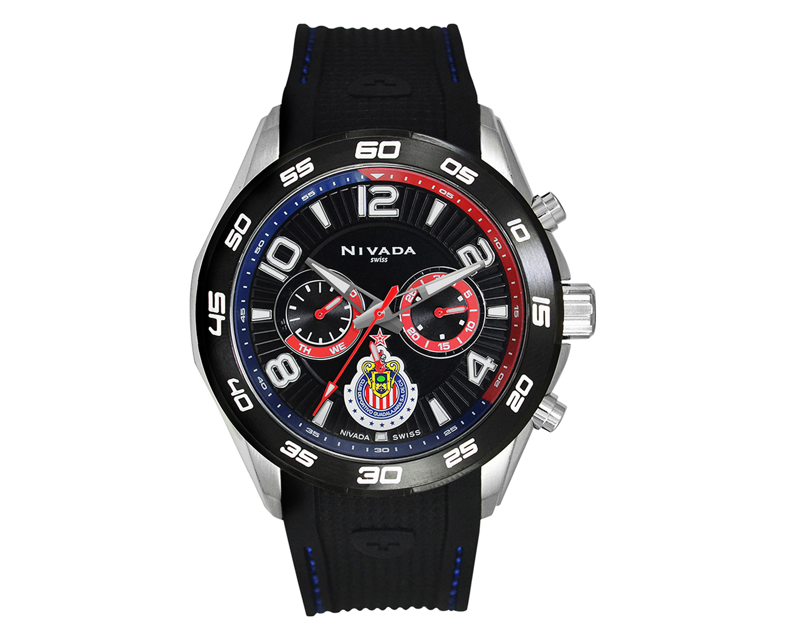 Reloj Nivada Chivas Caballero con Bisel de Acero y Caucho color Negro