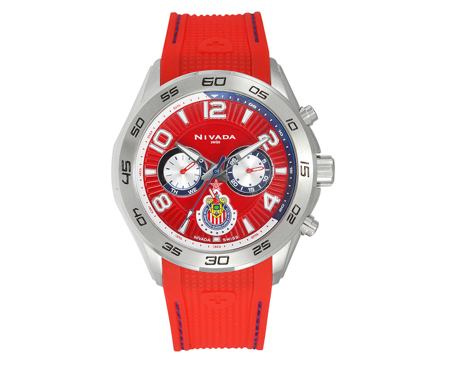 Reloj Nivada Chivas Caballero con Caucho Rojo y Arábigos