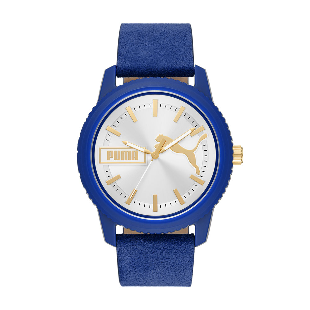 Reloj Puma Ultrafresh Color Azul 48 mm de Hombre Esfera Plateada Correa De Cuero Azul 30 M