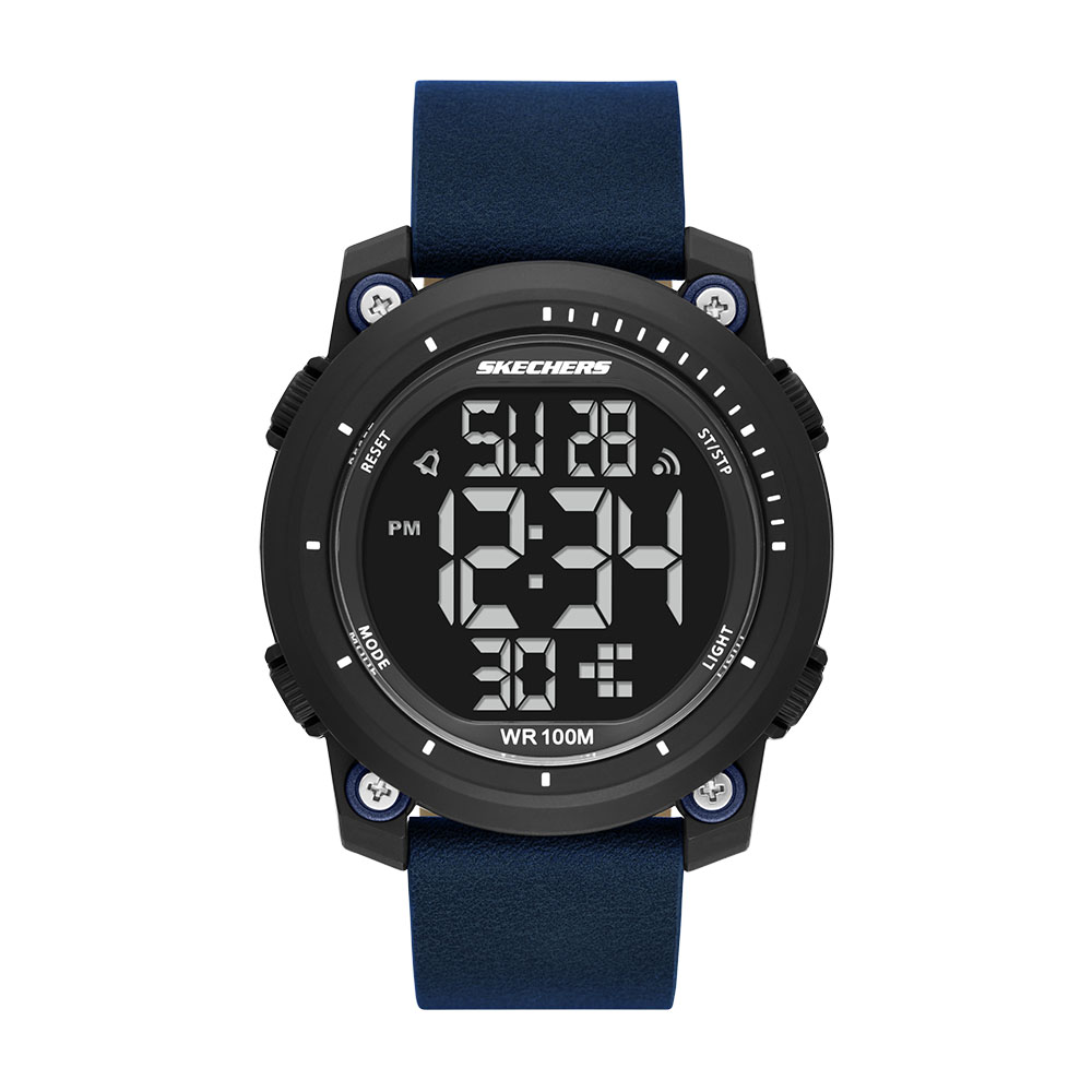 Reloj Skechers Color Negro De Hombre Correa Poliuretano Azul, Carátula Negra, Analógico Resistente Al Agua