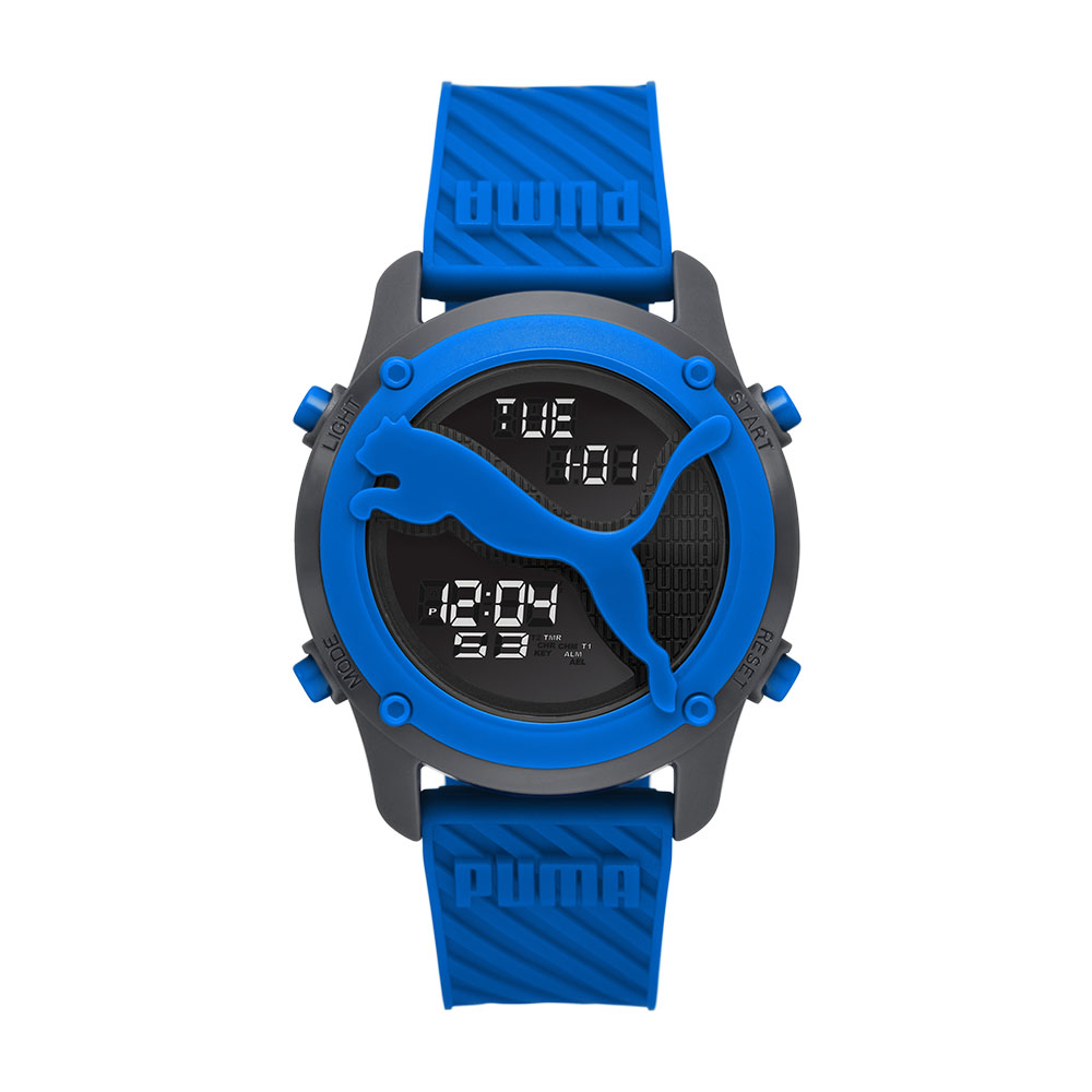 Reloj Puma Big Cat Azul 44mm Esfera de Visualización Negativa Correa de Poliuretano Azul Resistente al Agua 50m para