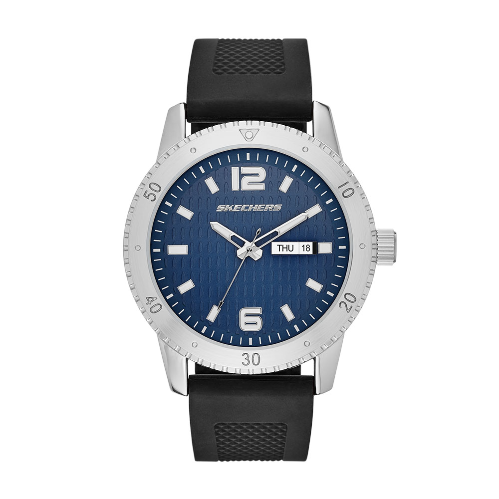 Reloj Skechers Analógico Multicolor para Hombre con Correa de Silicón Negra Carátula Azul