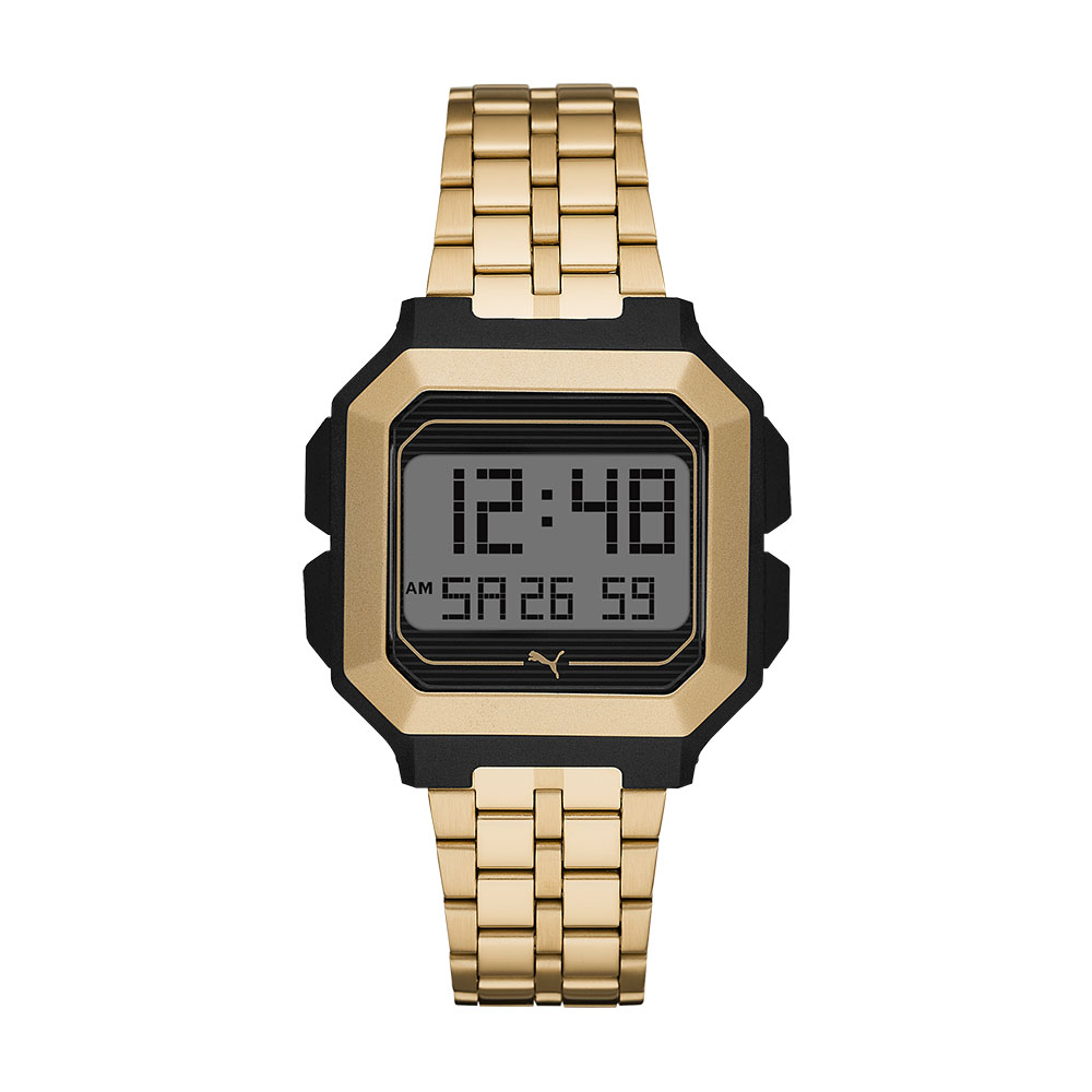 Reloj Digital Puma Remix Dorado para Hombre Extensible de Acero y Carátula Gris