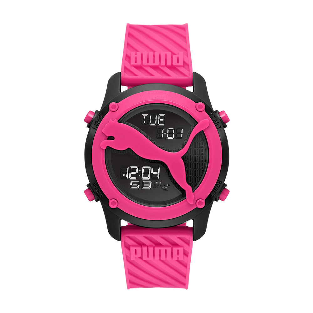 Reloj Puma Big Cat Rosa 44mm Esfera de Visualización Negativa Correa de Pol Rosa Resistente al Agua 50m para Hombre