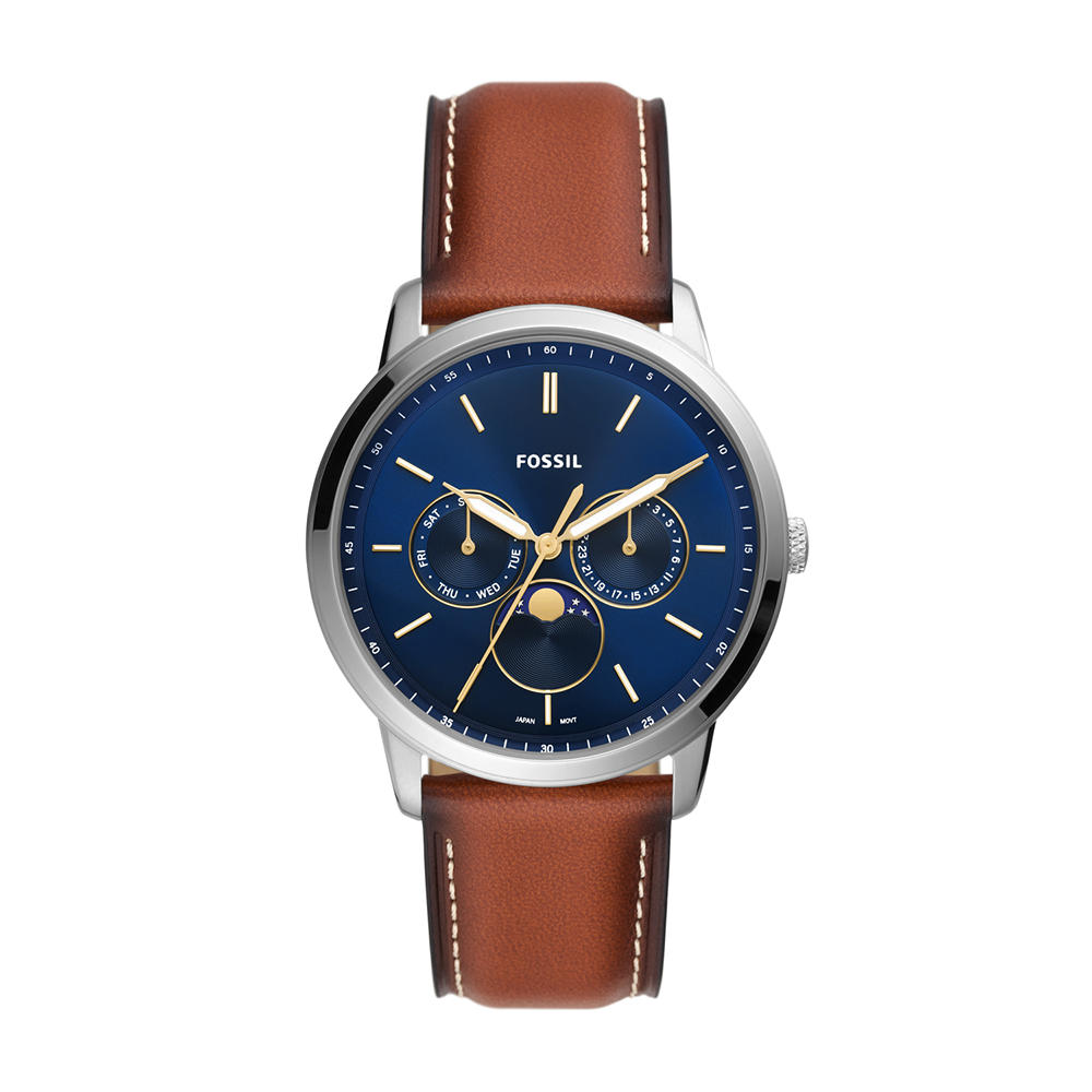 Reloj Fossil Neutra Minimalist Fs5903 Color Plateado Con Esfera Azul Para Hombre