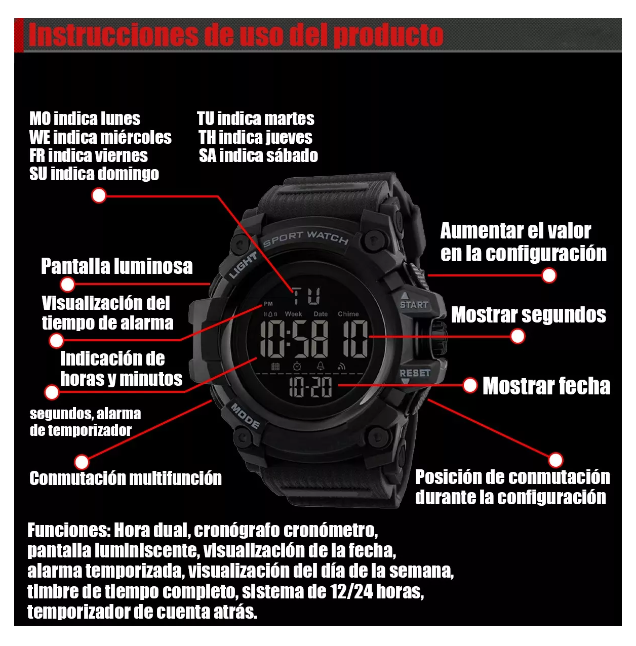 Foto 6 pulgar | Reloj Belug Negro para Hombre