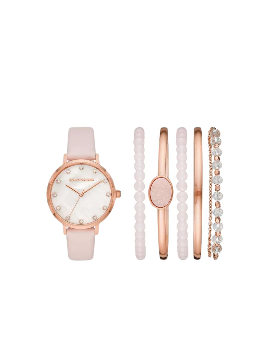 Reloj De Pulso Skechers Sets Sr9034 Color Oro Rosado Para Dama