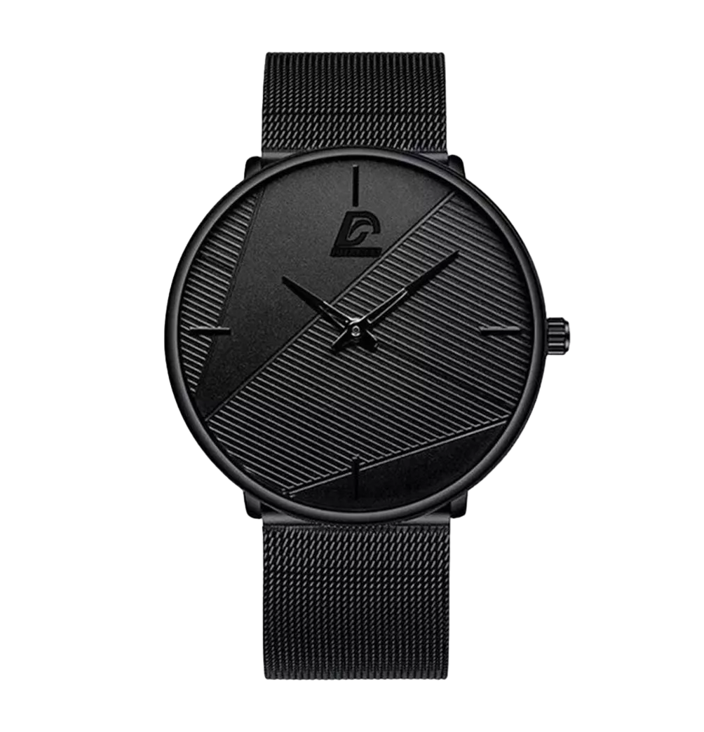 Kit De Reloj 3 Piezas Minimalista A La Moda De Pulsera Y Collar Negro